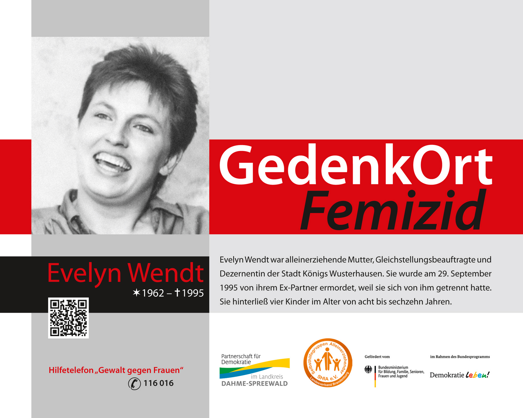 GedenkOrt Femizid: Tafel Evelyn Wendt